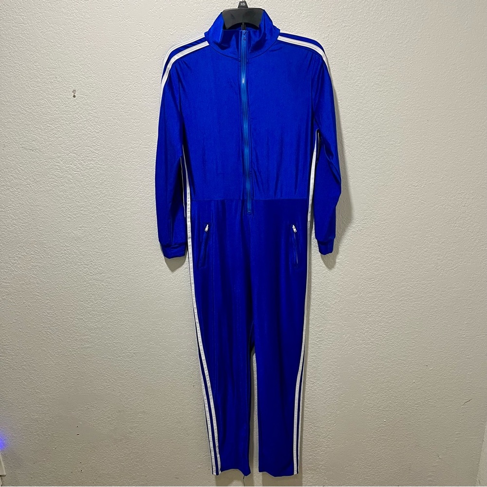 Snatched All Body Blue Jumpsuit with White Stripes